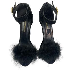 Shoe Republic LA Black Feathered Stiletto Heels sz 7